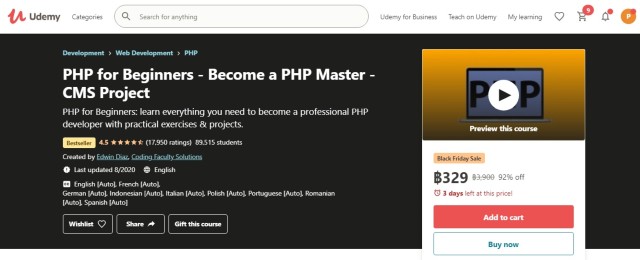 PHP For Beginners - คอร์สสอน PHP ใน Udemy ถ้าลดราคาแบบนี้รีบซื้อเลยครับ ถูกกว่านี้ไม่มีอีกแล้ว