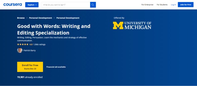 Good with Words: Writing and Editing Specialization - คอร์สเรียนเขียนภาษาอังกฤษที่น่าสนใจบน Coursera