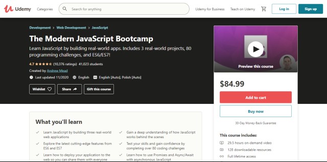 Andrew Mead's online JavaScript course on Udemy
