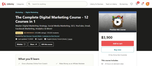 Complete Digital Marketing Course - ในรูปคอร์สจะไม่ได้ลดราคา ถ้าเข้าไปแล้วเจอรูปนี้ ผมแนะนำให้รอ 2-5 วันครับ
