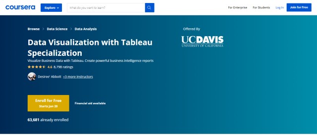 Data Visualization with Tableau Specialization - a great Tableau online course