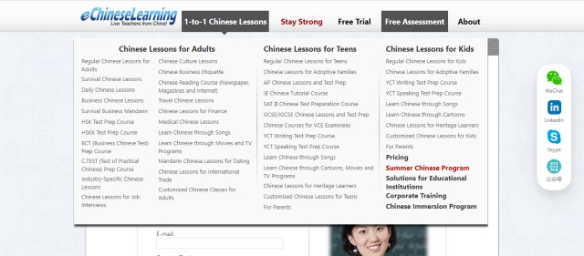 An extensive list of courses from eChineseLearning