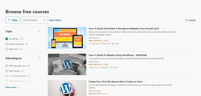 Free WordPress Courses from Udemy