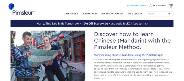 Pimsleur Mandarin online courses best for developing speaking and conversation skills