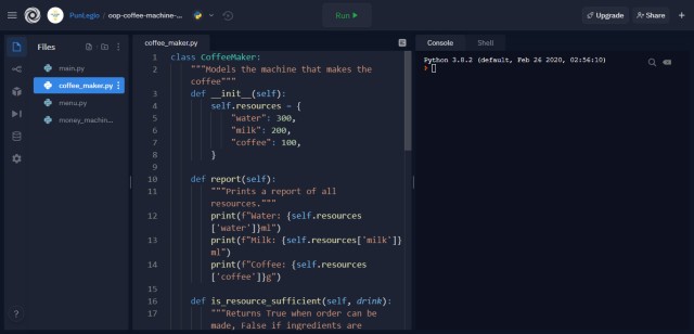 Part of Python Exercises in this course (we use repl.it to code)