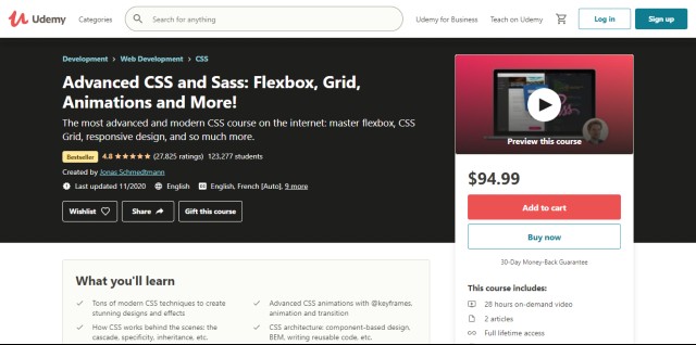 Advanced CSS and Sass: Flexbox, Grid, Animations, and More! - excellent course to learn advanced CSS