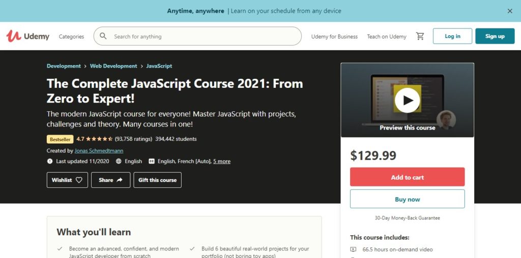 Complete JavaScipt Course 2021 by Jonas - one of the best online courses available