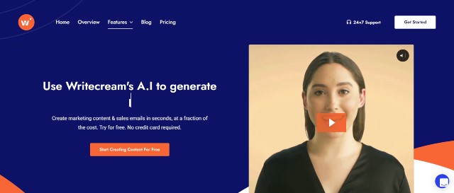 Writecream is one of the best AI copywriting software