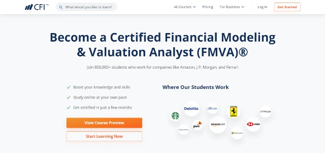 CFI's FMVA, one of the best financial modeling courses