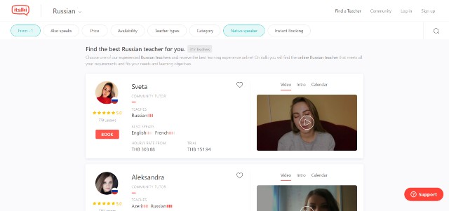Choosing your personal Russian teacher on the Italki platform