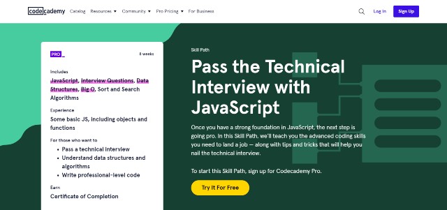 Codecademy's Interview Training with JavaScript