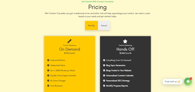 content cucumber pricing plans (for outsource content marketing) 