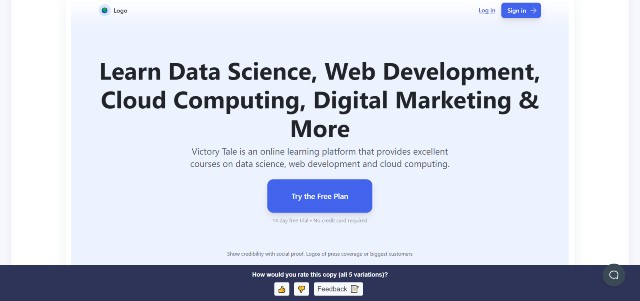 Landing page created by Writesonic
