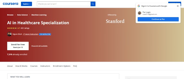 AI in Healthcare Specialization from Stanford on Coursera