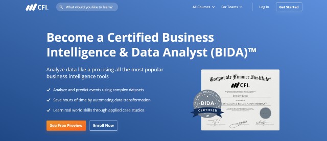 CFI's BIDA is the best business intelligence course.