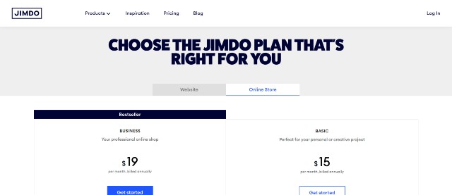 Jimdo Pricing Online Store