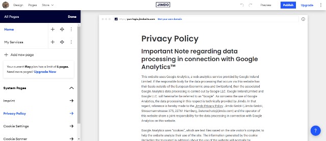 Adding a Privacy Policy page