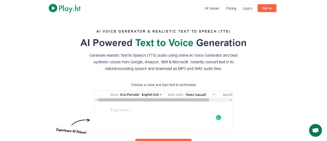 Play.ht is a realistic AI voice generator