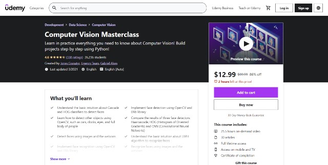 Computer Vision Masterclass course on Udemy