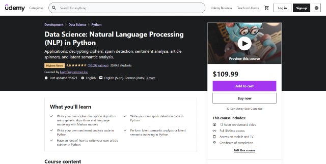 Best NLP course from Lazy Programmer
