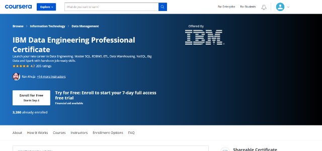 IBM Data Engineering is the best data engineering course for beginners. 