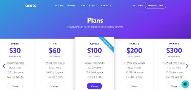 Pricing Plans for Kinsta, the best WP Engine alternative