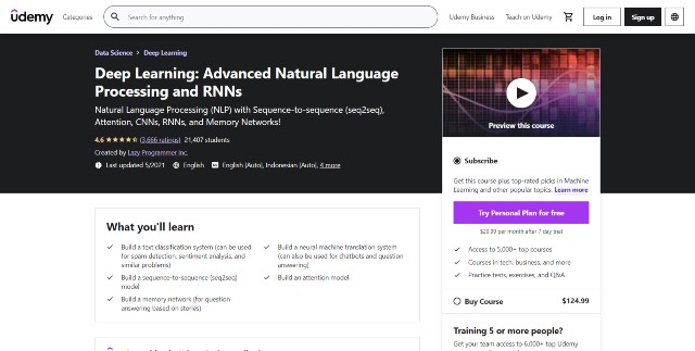 Deep Learning: Advanced Natural Language Processing and RNNs
