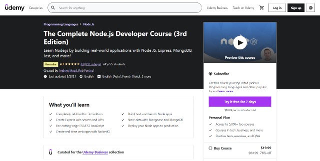 Andrew Mead's best Node.js courses on Udemy 