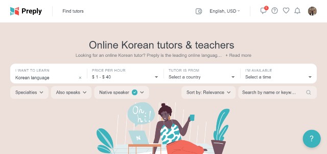 เลือกครูสอนภาษาเกาหลี (preply)