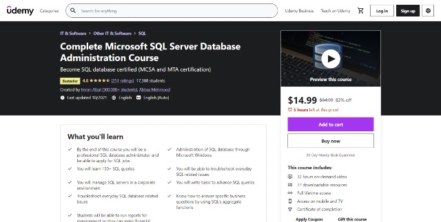 Microsoft SQL course on Udemy