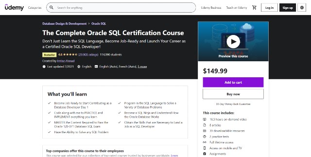 Best Oracle SQL course on Udemy 