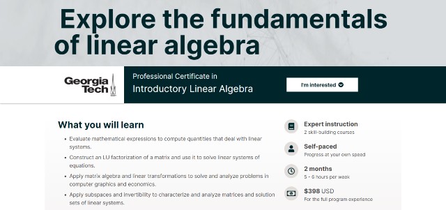 Best Linear Algebra Course from Georgia Tech