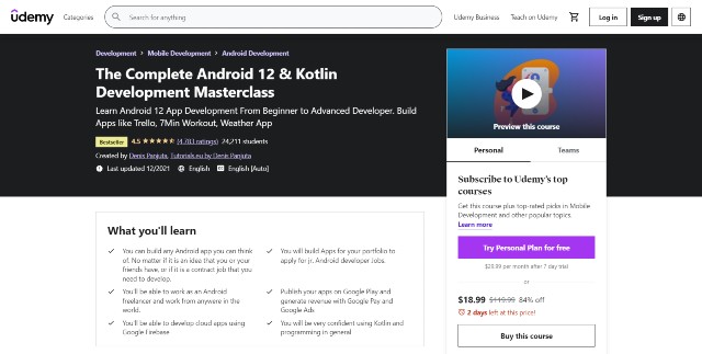 Android 12 Kotlin Udemy Course 