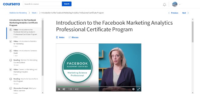 Facebook Marketing Analytics Course Content 