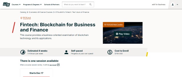 Fintech: Blockchain for Business and Finance