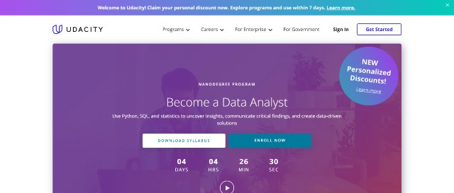 Udacity offers the best online data analyst courses