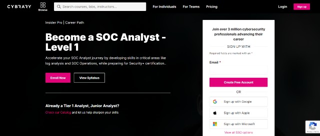 Cybrary's SOC analyst career path 
