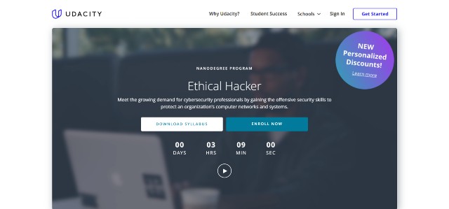 Udacity offers one of the best ethical hacking courses