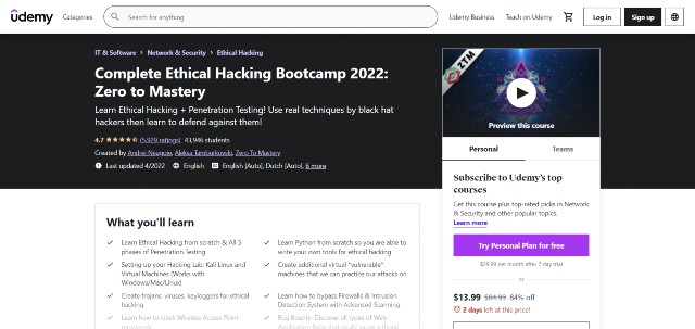 Best Ethical hacking course by Andrew Neagoie 