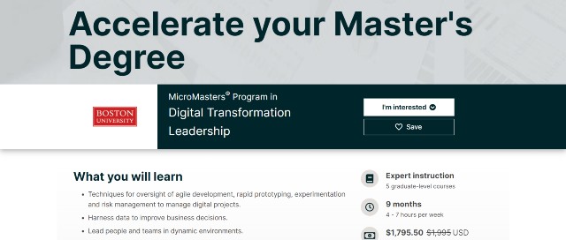 best digital transformation course from Boston University 