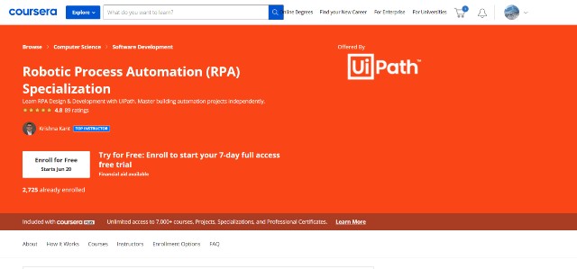 best UiPath training course by UiPath on Coursera 