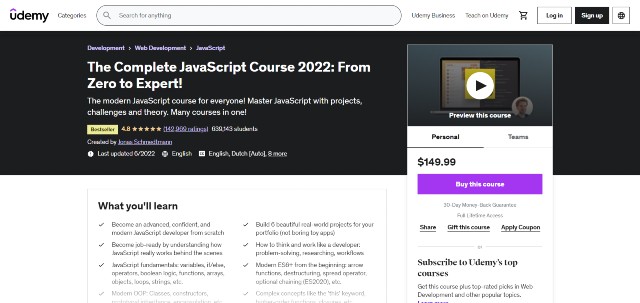 Best JavaScript courses online on Udemy by Jonas  Schemedtmann