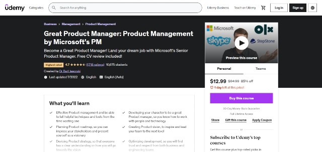 best product management course on Udemy 