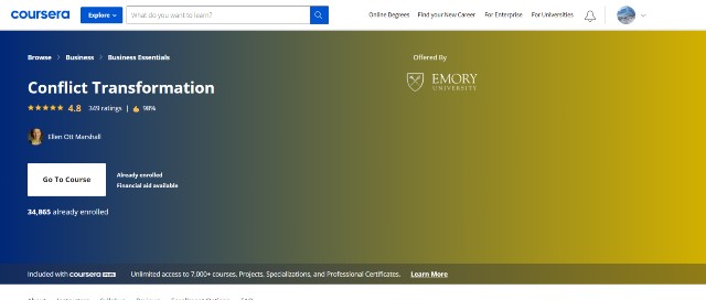 Conflict transformation course from Emory University 